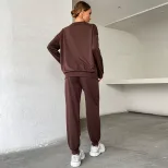 【佰分之衣】亚马逊欧美跨境女装长袖字母卫衣印花时尚套装两件套