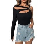 Womens Street Style T Shirt Unique Irregular Design Cropped Length Trendy Look Casual Wear for E
