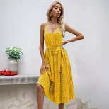 Polka Dot Midi Dress Sleeveless Tie Waist Pleated Design Casual Summer Wear Wholesale Available