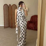 Polka Dot Print Two Piece Set Multicolor Sleeveless V Neck Summer Skirt Casual Wear Wholesale Av