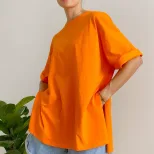 Womens Loose Fit Cotton Short Sleeve T Shirt Comfortable Round Neck Solid Color Summer Style Who