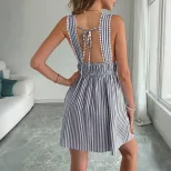 Sleeveless Striped Summer Dress Deep V Neck Vacation Style Trendy Design Available for Wholesale