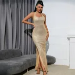 Sequin Maxi Dress Elegant Split Design Evening Gown Perfect for Parties and Special Occasions Wh