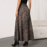 Vintage Leopard Print A Line Midi Skirt Flattering Fit Stylish Draping Versatile Casual Wear Who