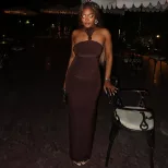 Elegant Bodycon Dress Solid Color Halter Neck Curve Hugging Long Length Perfect for Evening Part