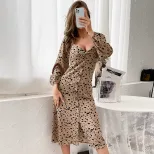 Leopard Print Long Sleeve Dress Spring Collection Mid Length Casual Style Wholesale Available