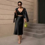 Elegant A Line Satin Midi Skirt Solid Color Autumn Winter Collection Perfect for Casual or Forma