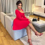 Fashionable Womens A Line Dress Long Sleeve Ruched Waist Solid Color Ideal for Dates and Casual