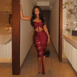 Summer Womens Dress Solid Color Ruffled Sexy Hollow Back Strapless Bodycon Style Perfect for Par