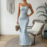 Floral Maxi Dress Sweet Design Halter Neck Backless Slim Fit Perfect for Spring Summer Beach Vac