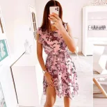 Summer Vacation Ruffle Sleeve Chiffon Dress Floral Print Lightweight Elegant Perfect for Beach o