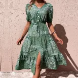 Vintage Paisley Print Dress Green Mid Length Summer Style Perfect for Casual Outings Wholesale A