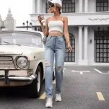 High Waisted Wide Leg Jeans Loose Fit Straight Cut Durable Denim Casual Wear for Women Wholesale