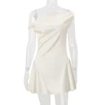 French Style Womens Satin Mini Dress Elegant Figure Hugging Sweet Sensual Perfect for Autumn Occ