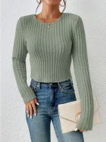 Casual Fitted Sweater Solid Color Round Neck Long Sleeve Autumn Winter Wear Ready to Ship low MO