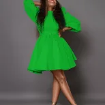 Fashionable Womens Dress Puff Sleeve Waist Defined Elegant Style Perfect for Parties and Events