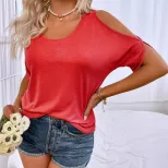 Batwing Sleeve Loose T Shirt Round Neck Off Shoulder Trendy Design Casual Wear for Women Wholesa