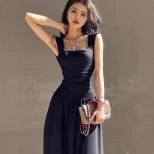 Fashionable Womens Fall Winter Dress Square Neck Ruffled Hem Waist Defining Sheer Fabric Perfect