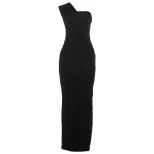 Off Shoulder Bodycon Dress Sexy Hollow Out Color Block Design Slim Fit Autumn Winter Fashion Who