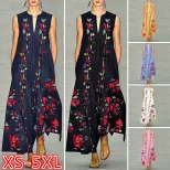 Fashionable Deep V Neck Printed Maxi Dress Sleeveless Trendy Design Comfortable Fabric Perfect f