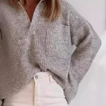 Casual Loose Fit Solid Color Sweater with Pockets Womens Knitwear for Everyday Wear Ready to Shi
