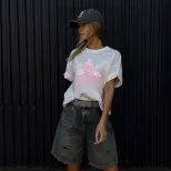 Womens Summer Graphic Print T Shirt Loose Fit Round Neck Short Sleeve 100 Cotton Casual Wear Who