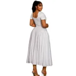 Elegant A Line Maxi Dress V Neck Short Sleeve Pleated Backless Perfect for Evening Events Wholes