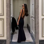 Elegant V Neck Backless Mermaid Maxi Dress Slim Fit Sexy Silhouette High Quality Fabric Perfect
