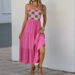Pink Halter Neck Color Block Dress for Women Sweet Summer Vacation Style Available in S to XL Wholesale Ready to Ship