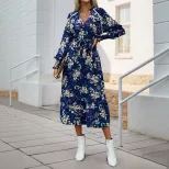 Floral Print Long Sleeve Dress Elegant Design Comfortable Fabric Autumn Collection Perfect for C