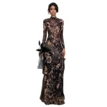 Fashion Long Sleeve High Split Top Unique Print Half Turtleneck Trendy Design Spring Womens Appa