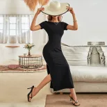 Womens A Line Knit Dress Sexy Backless Design High Slit Short Sleeves Perfect for Parties and Ev
