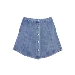 Womens Denim A Line Skirt Single Breasted Waist Defining Decorative Details Casual Wear Spring S