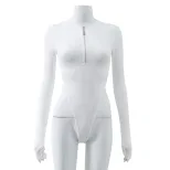 Womens Long Sleeve High Waisted Zipper Bodysuit Sexy Slim Fit Round Neck Trendy Style Perfect fo