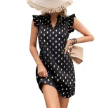 Fashionable Womens Dress Sexy Floral Polka Dot Print Round Neck Short Sleeve Perfect for Casual