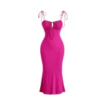 Bodycon Mermaid Maxi Dress Adjustable Drawstring Spaghetti Straps Elegant Fit Perfect for Vacati