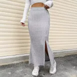 Elegant Midi Skirt High Split Bodycon Fit Chic Style Perfect for Office Wear Available for Whole