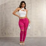 Slim Fit Ripped Jeans for Women Stretch Denim Tapered Leg Casual Style Wholesale Available bulk