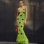 Sleeveless Polka Dot Print Dress Fashionable Sexy Slim Fit Hollow Out Design Perfect for Summer