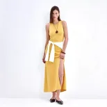 Long Knit Sweater Dress Elegant Versatile Bodycon Split Hem Autumn Winter Fashion Wholesale Avai
