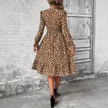 Leopard Print Long Sleeve Dress Casual Chic Style Perfect for Work or Social Events Wholesale Av