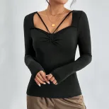 Womens Long Sleeve T Shirt Minimalist Design Solid Color Elegant Style Perfect for Spring Summer