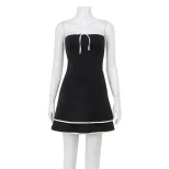 Summer French Sweetheart Off Shoulder A Line Mini Dress High Waist Slim Fit Spaghetti Straps Cas
