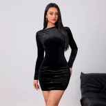 Velvet Bodycon Dress Long Sleeve Sexy Slim Fit Elegant Spring Summer Fashion Wholesale Available
