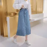 High Waisted A Line Denim Skirt Plus Size Mid Length Split Design Casual Wear for Students Whole