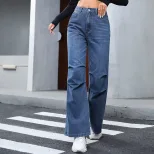 High Waisted Wide Leg Jeans Loose Fit Straight Cut Durable Denim Casual Wear for Women Wholesale
