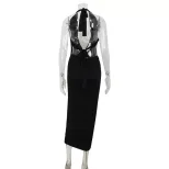 Elegant Deep V Neck Halter Backless Maxi Dress Sexy Fashionable Red Carpet Style Perfect for Nig
