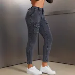 High Waisted Stretch Denim Skinny Jeans Butt Lifting Comfortable Fit Versatile Style Casual Wear