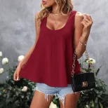 Sleeveless Square Neck Womens Solid Color Tank Top Lightweight Fabric Casual Style Versatile for