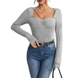 Womens Slim Fit Square Neck T Shirt Minimalist Design Versatile Style Spring Summer Essential Wh